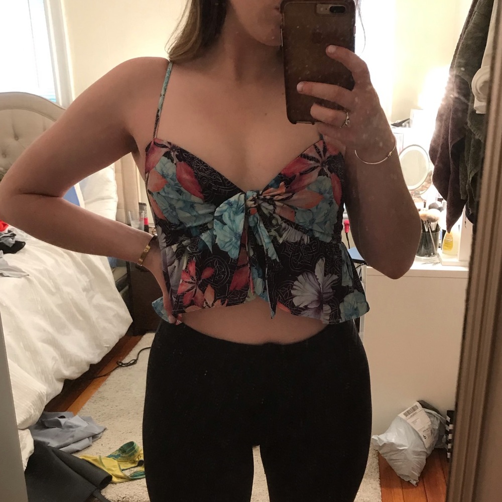 Tie front floral top